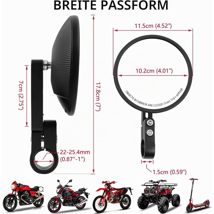 Motorrad Lenkerendenspiegel Rund 360° drehbar - 33% Rabatt - Schwarz