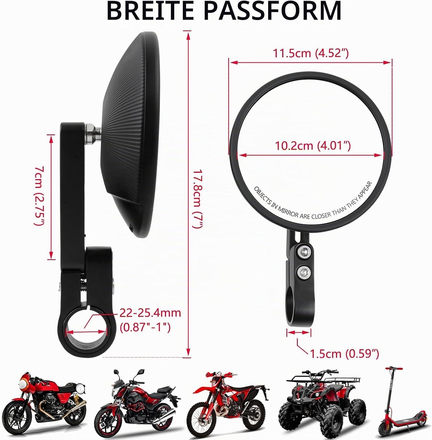 Motorrad Lenkerendenspiegel Rund 360° drehbar - 33% Rabatt - Schwarz
