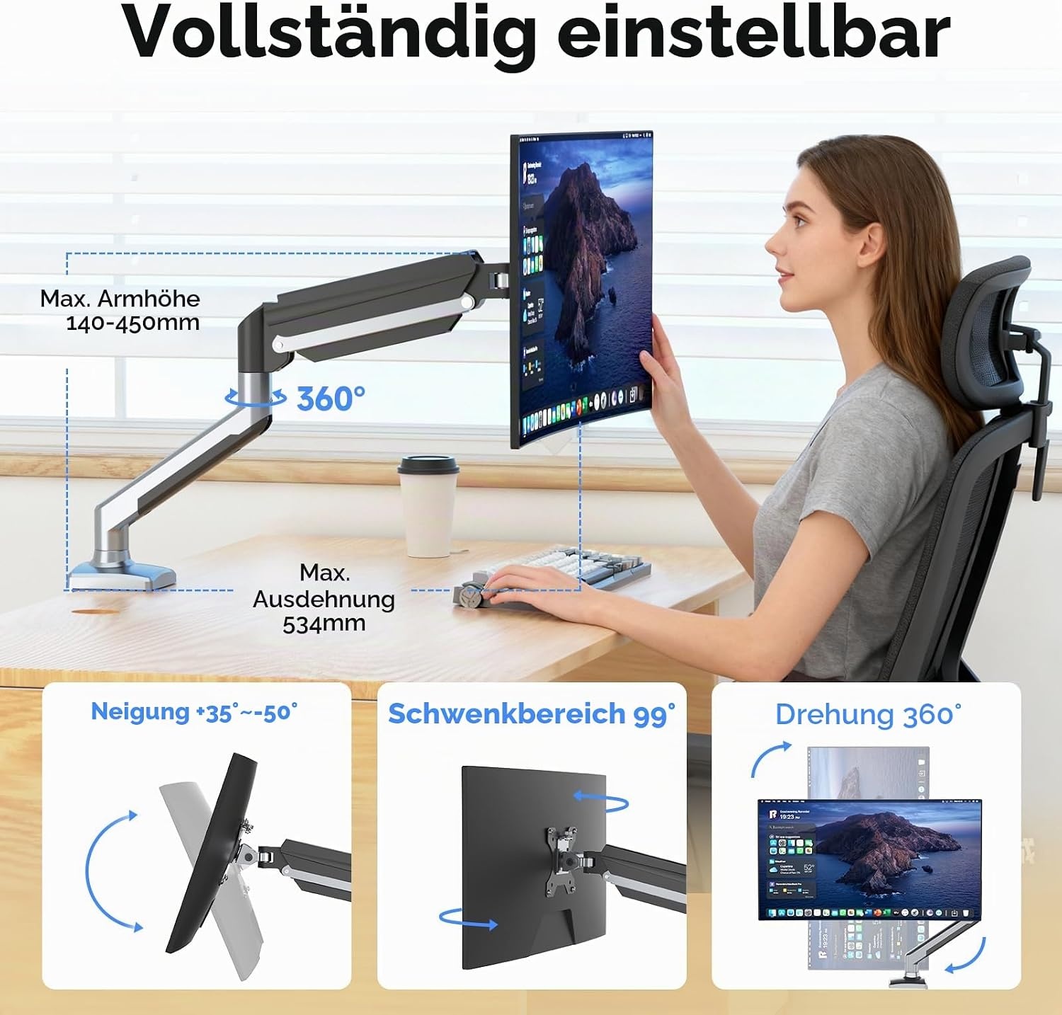 Ergonomischer Monitorarm für 13-32 Zoll - 30% Rabatt