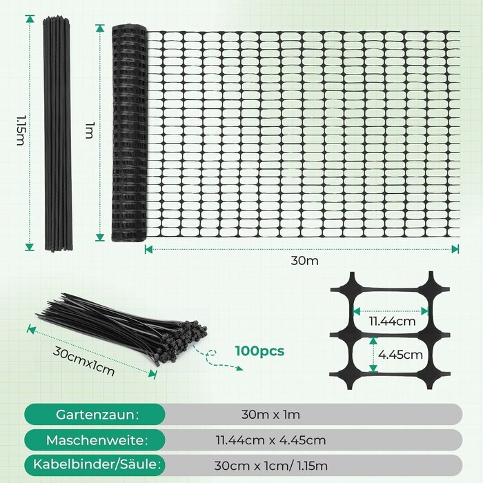 Mobiler Gartenzaun 30m x 1m mit 25 Pfosten, Schwarz - 33% Rabatt