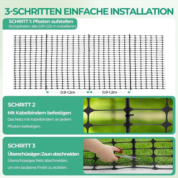 Mobiler Gartenzaun 30m x 1m mit 25 Pfosten, Schwarz - 33% Rabatt