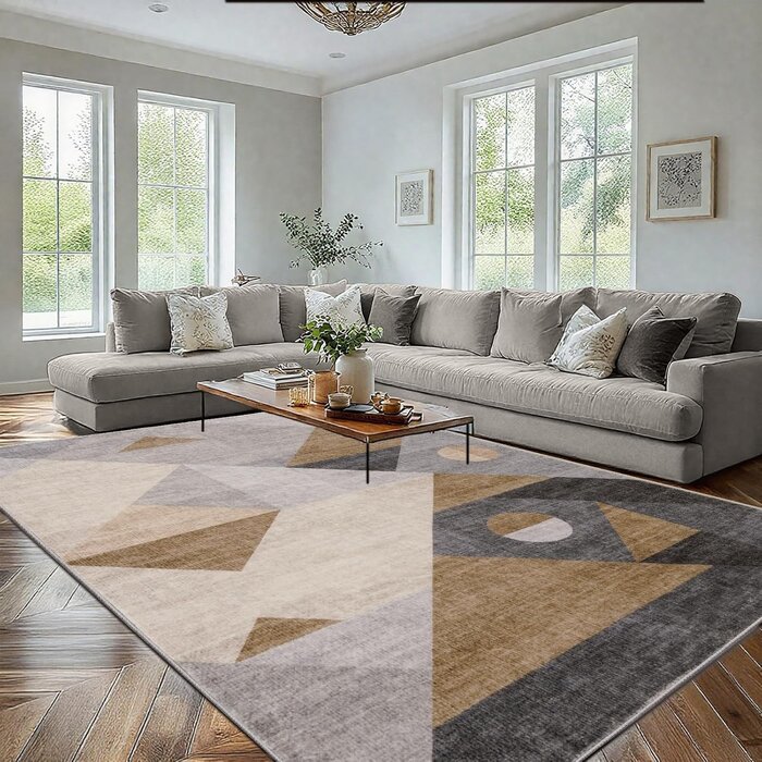 Moderner Teppich 140x200 cm Taupe geometrisch - 29% Rabatt