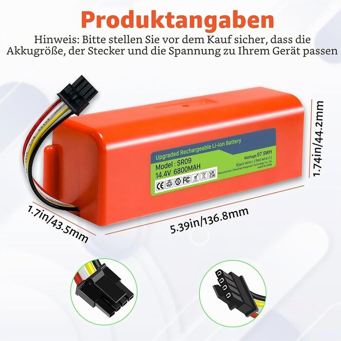Leistungsstarker Saugroboter Akku 14,4V 6800mAh - 30% Rabatt