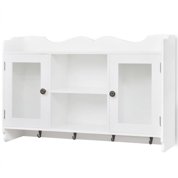 Wandregal mit Türen & Haken MDF Weiß 68x17x44cm - 52% Rabatt