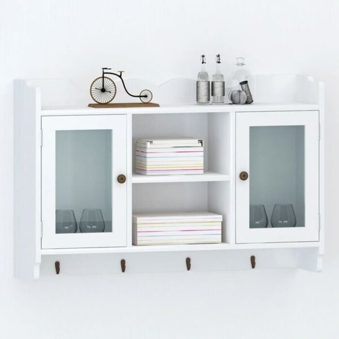Wandregal mit Türen & Haken MDF Weiß 68x17x44cm - 52% Rabatt