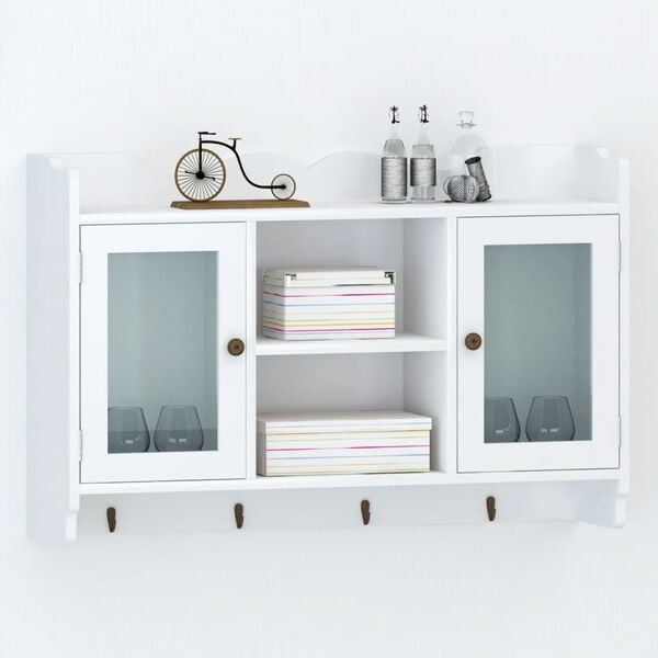 Wandregal mit Türen & Haken MDF Weiß 68x17x44cm - 52% Rabatt