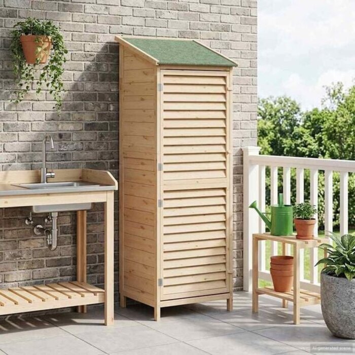 Massiver Fichtenholz-Gartenschrank, natur, 176,5 cm - 35% Rabatt