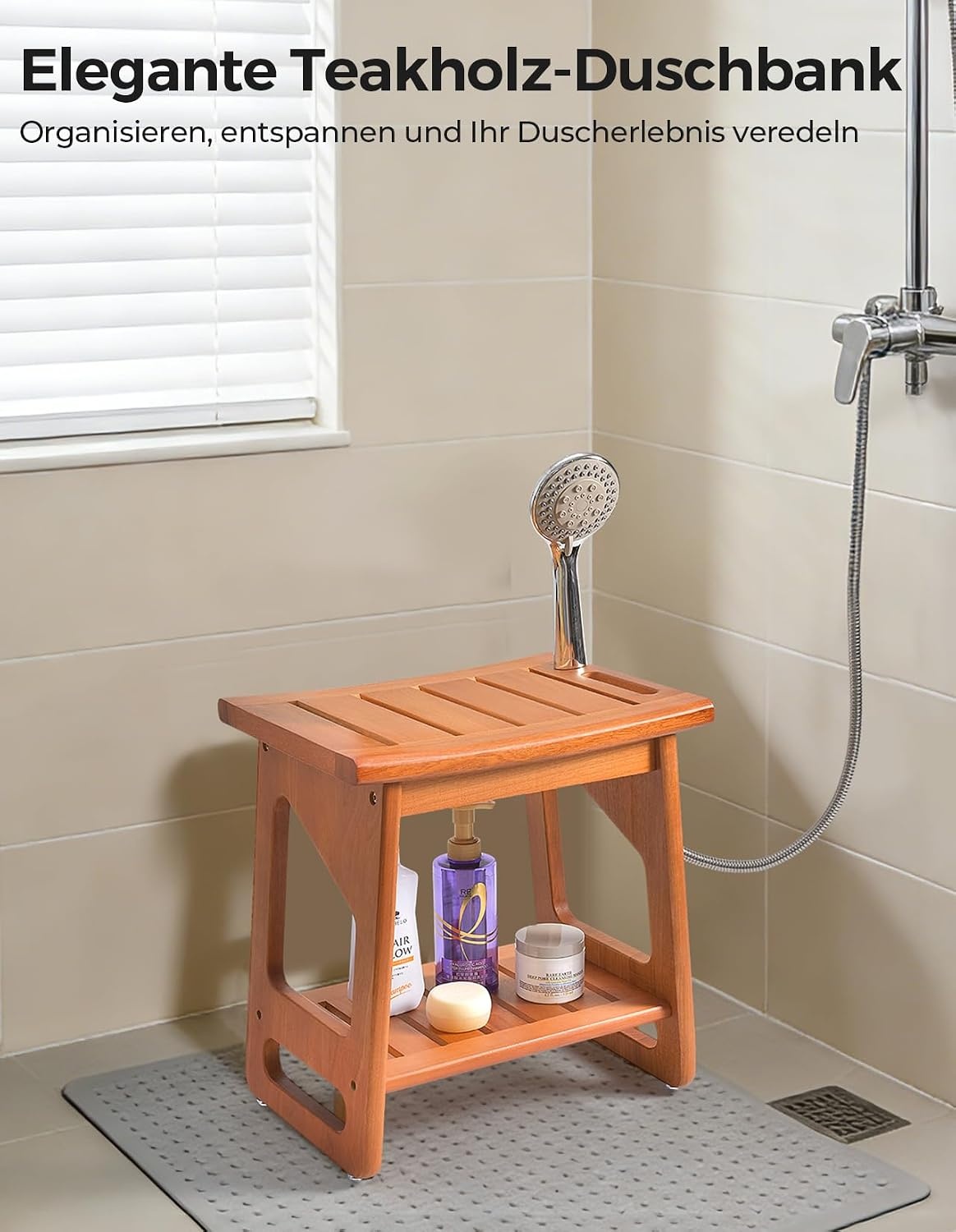 Duschhocker aus massivem Teakholz 40x30cm - 33% Rabatt