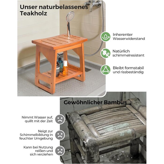 Duschhocker aus massivem Teakholz 40x30cm - 33% Rabatt