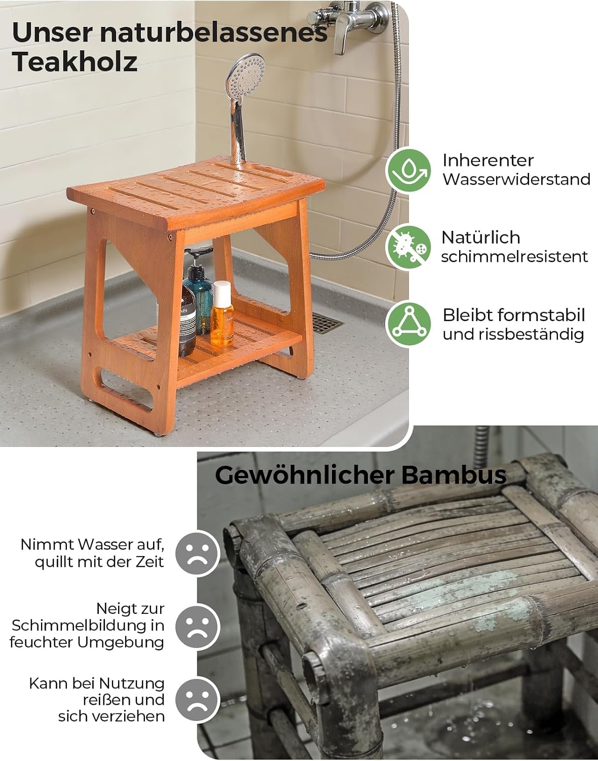 Duschhocker aus massivem Teakholz 40x30cm - 33% Rabatt