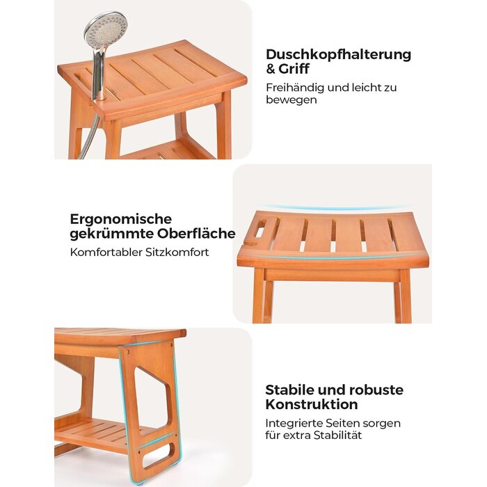 Duschhocker aus massivem Teakholz 40x30cm - 33% Rabatt