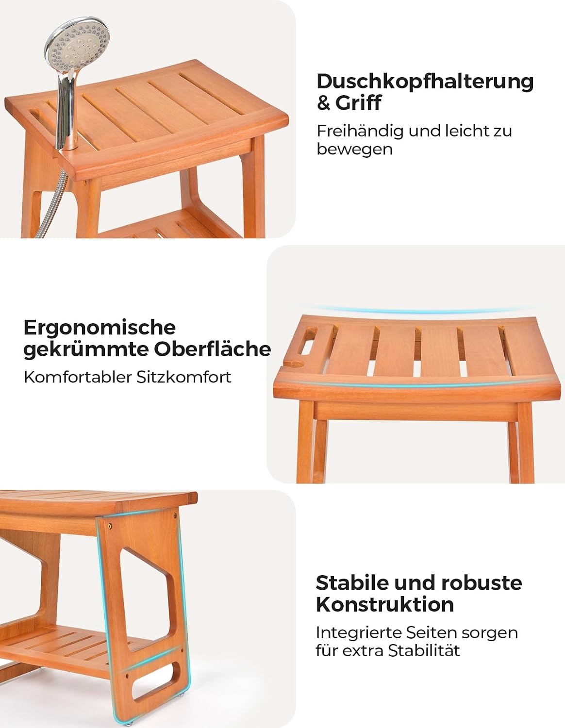 Duschhocker aus massivem Teakholz 40x30cm - 33% Rabatt