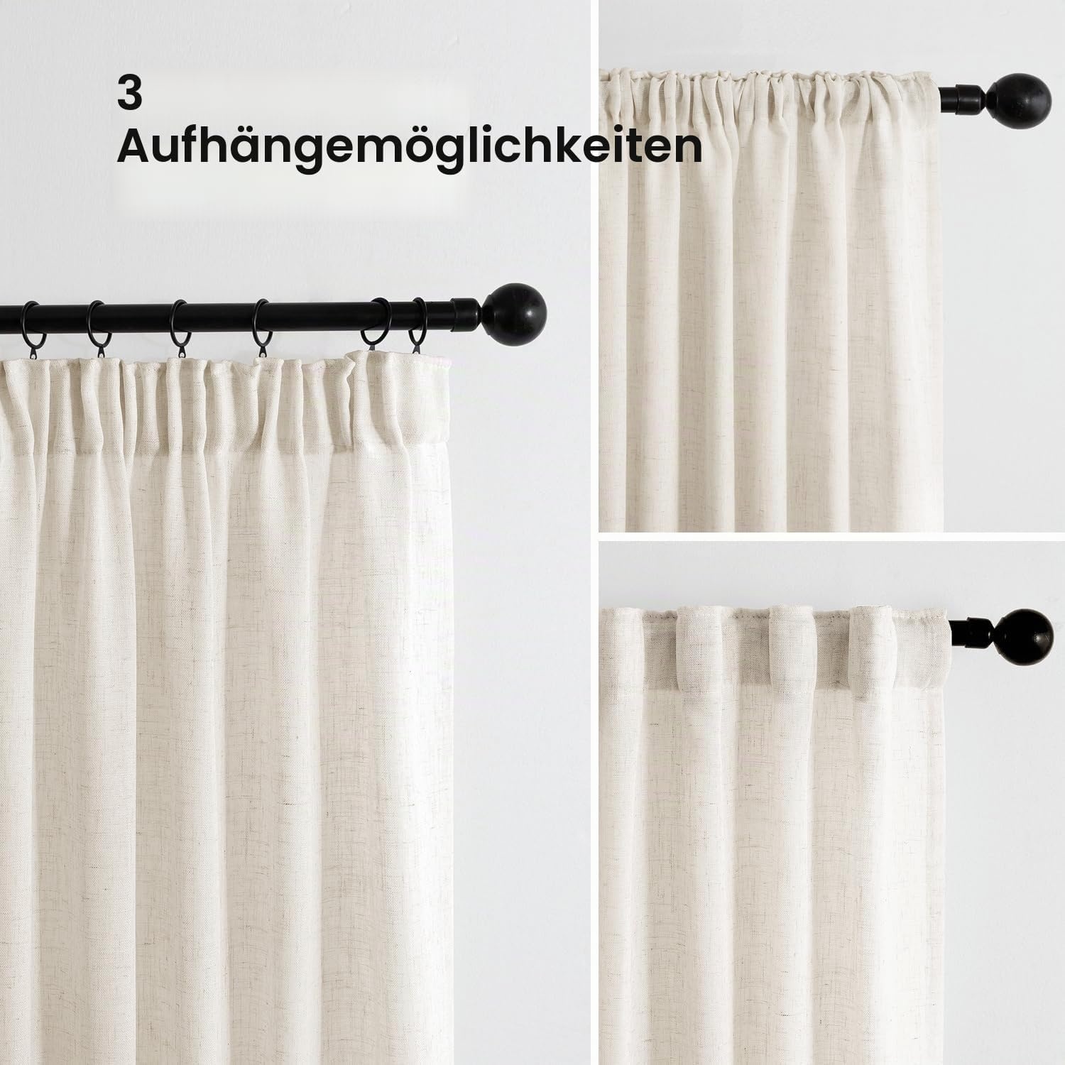 Leinenvorhang 140x270 cm Naturweiß 2er-Set - 33% Rabatt