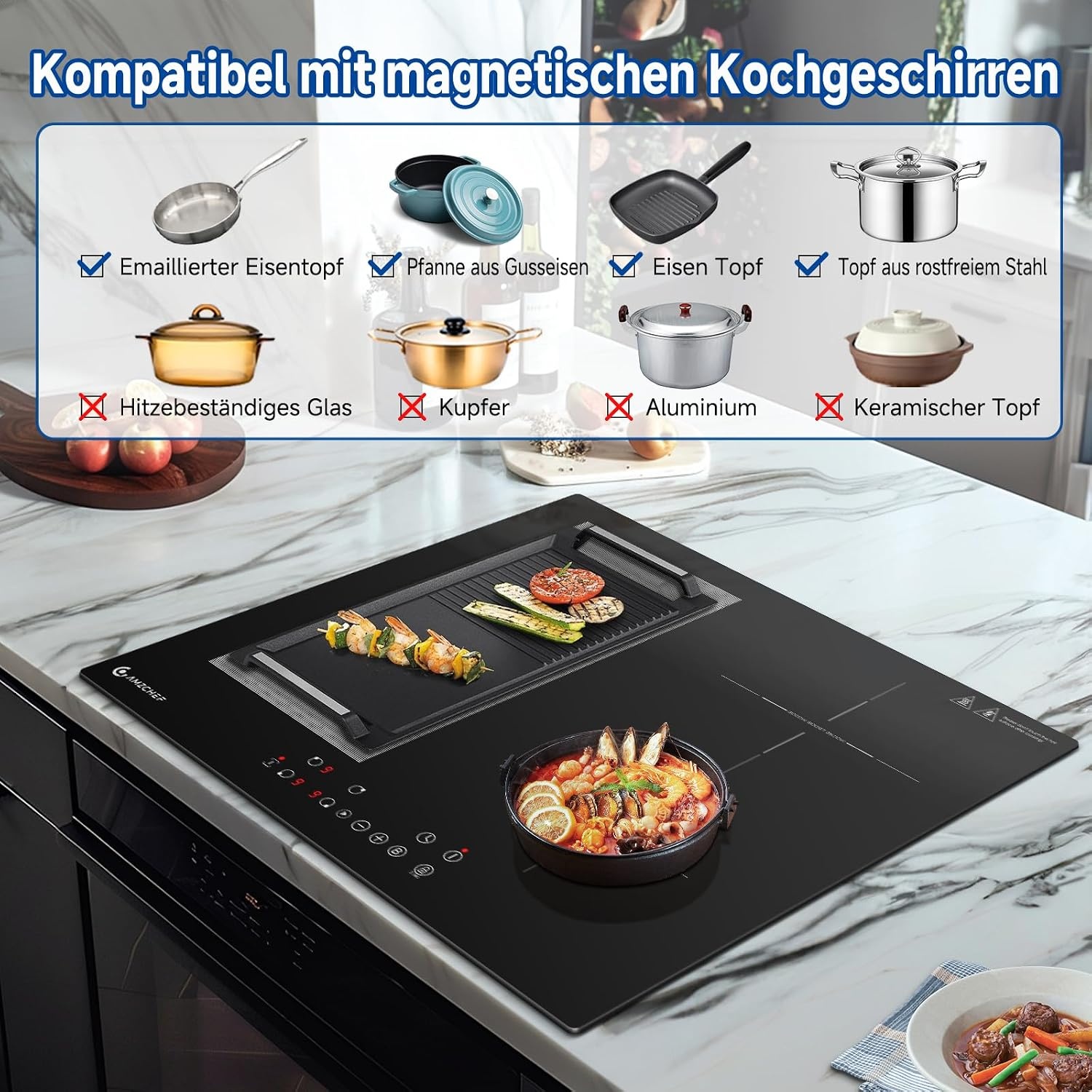 Induktionskochfeld 60 cm, 7400 W, Touch-Bedienung - 30% Rabatt