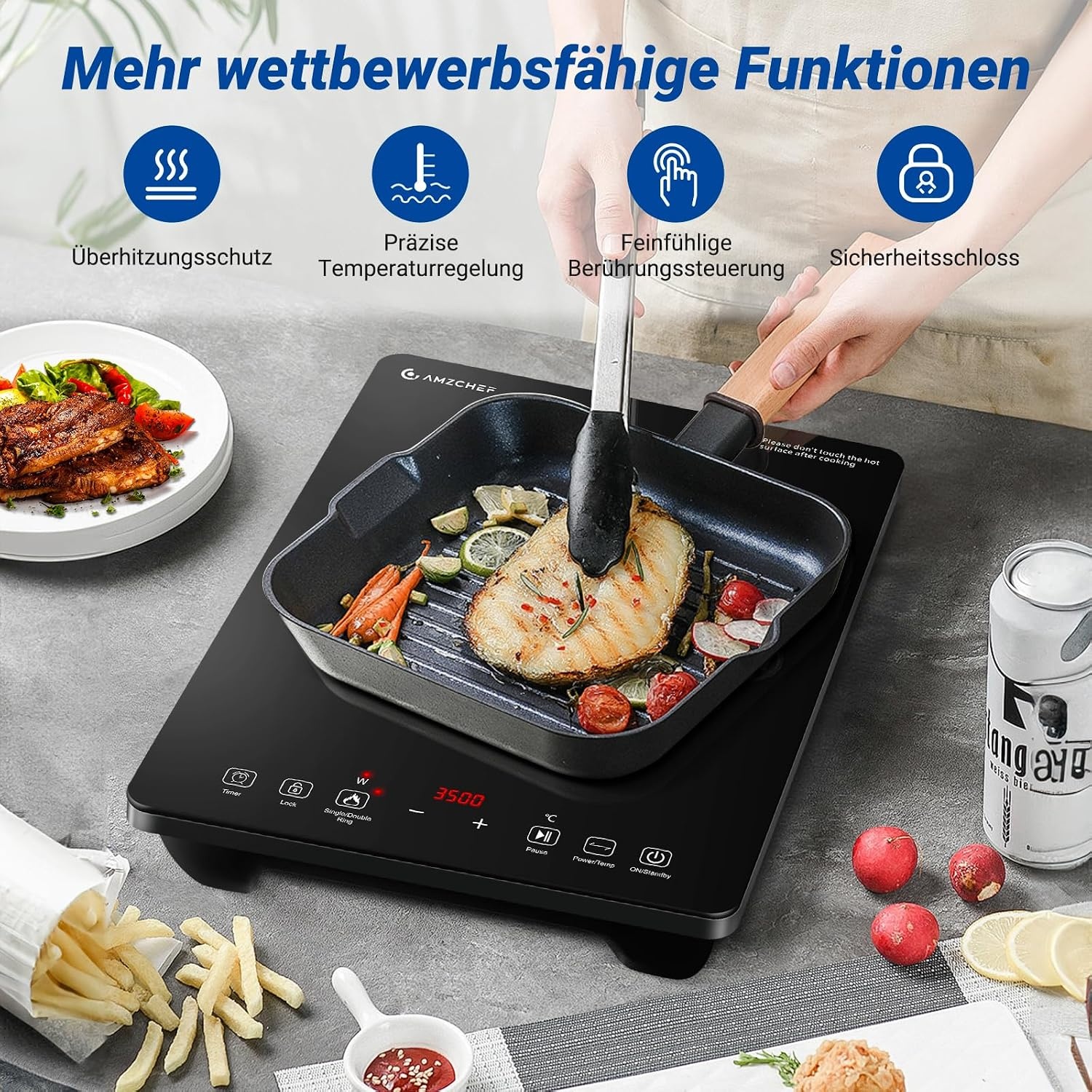 Profi-Induktionskochfeld 3500W Doppelring - 34% Rabatt - Schwarz