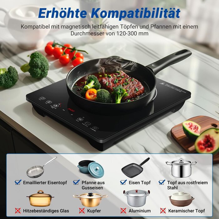 Profi-Induktionskochfeld 3500W Doppelring - 34% Rabatt - Schwarz