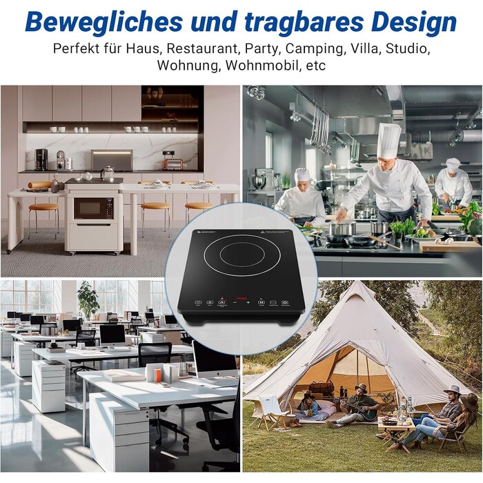 Profi-Induktionskochfeld 3500W Doppelring - 34% Rabatt - Schwarz
