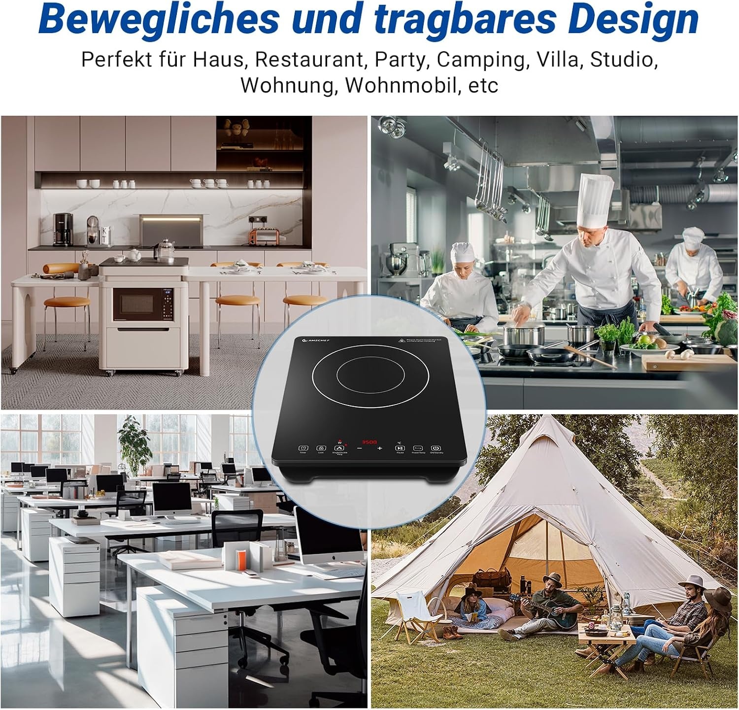 Profi-Induktionskochfeld 3500W Doppelring - 34% Rabatt - Schwarz