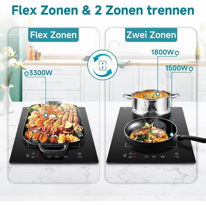 Doppel-Induktionskochfeld 3300W mit Flex-Zone, 30x52cm - 30% Rabatt