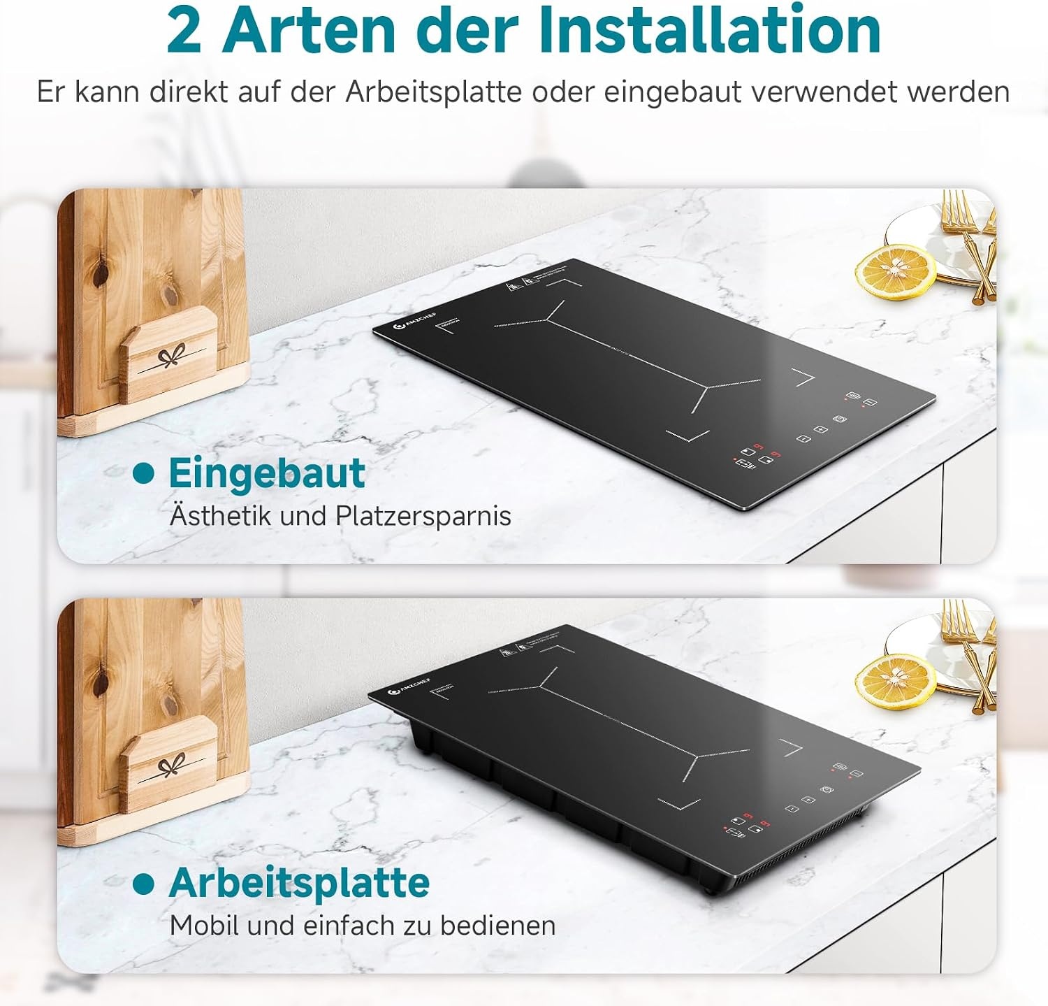 Doppel-Induktionskochfeld 3300W mit Flex-Zone, 30x52cm - 30% Rabatt