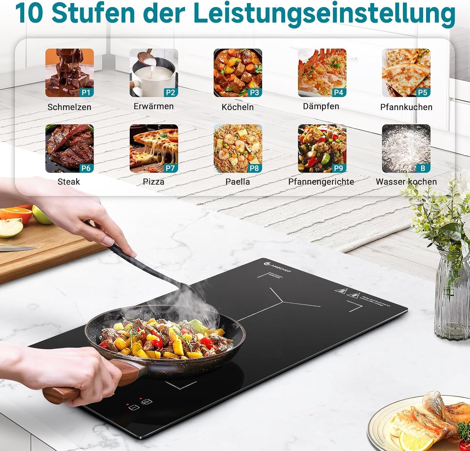 Doppel-Induktionskochfeld 3300W mit Flex-Zone, 30x52cm - 30% Rabatt