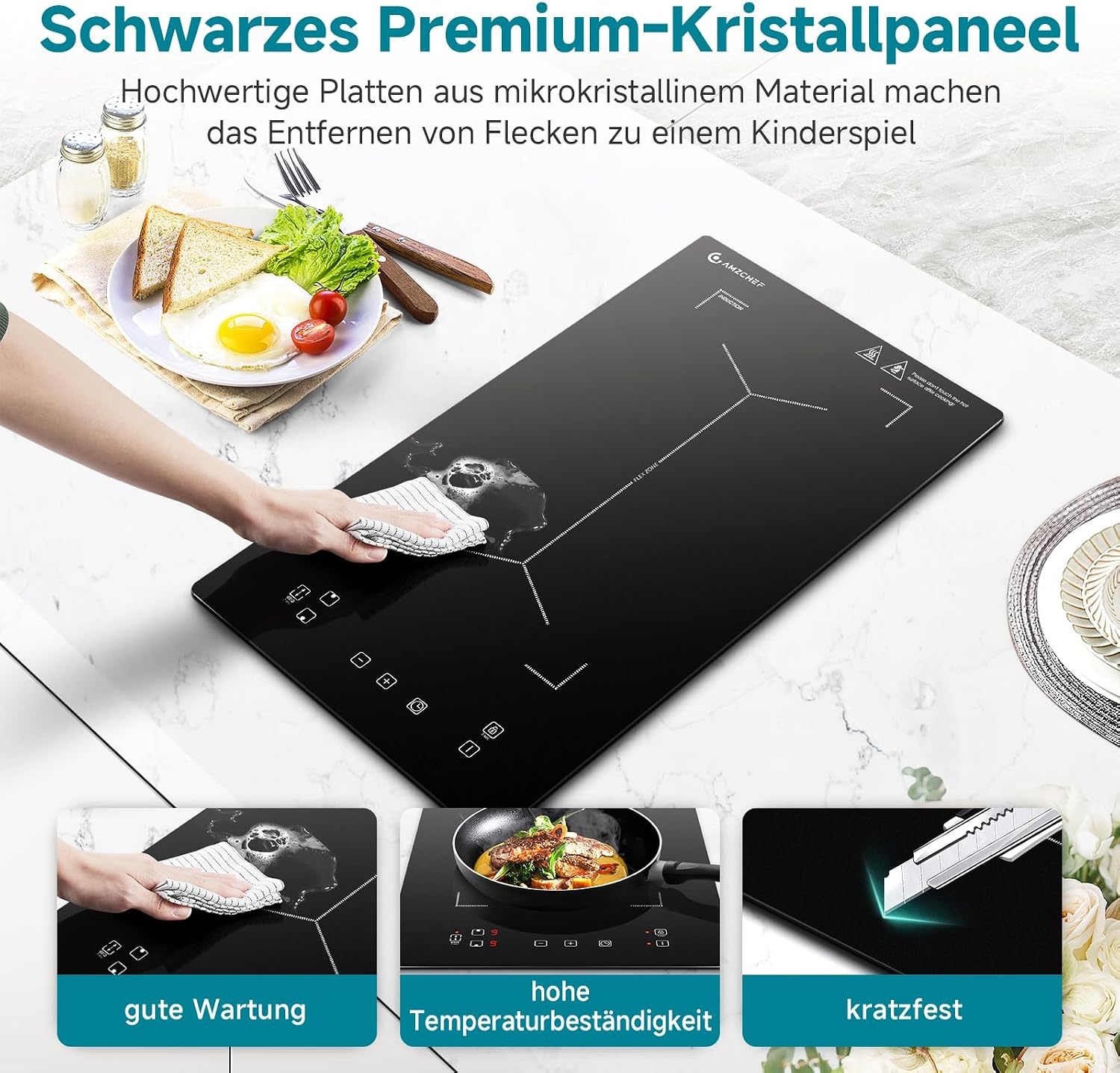Doppel-Induktionskochfeld 3300W mit Flex-Zone, 30x52cm - 30% Rabatt