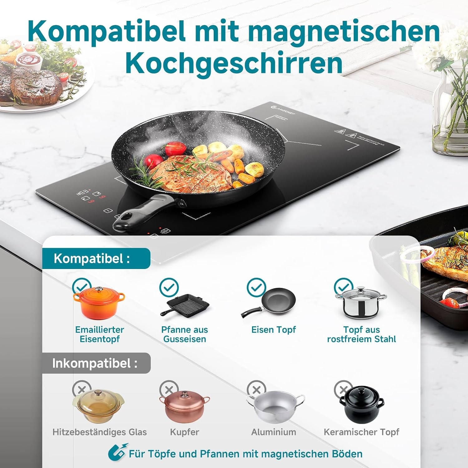 Doppel-Induktionskochfeld 3300W mit Flex-Zone, 30x52cm - 30% Rabatt