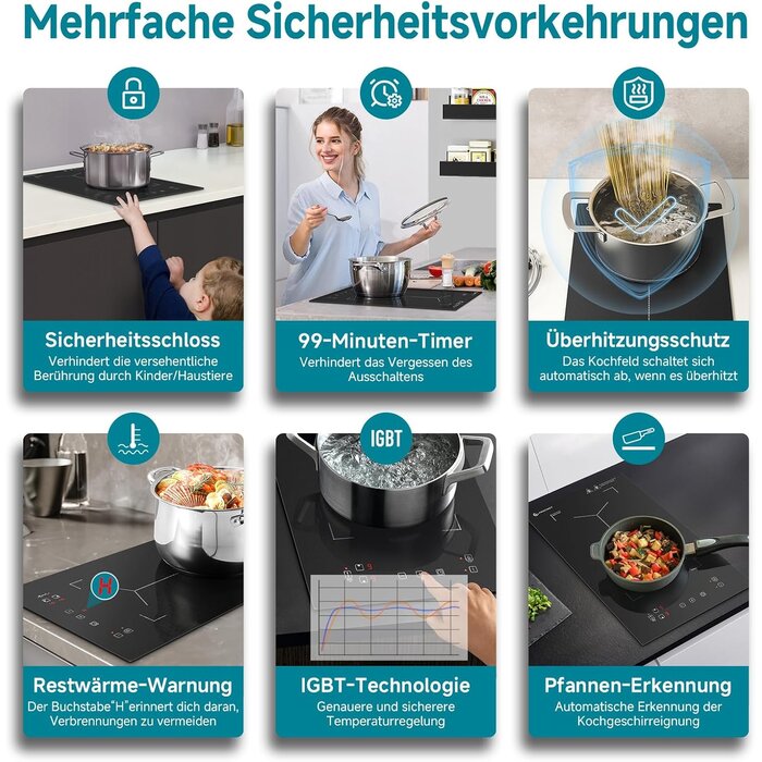 Doppel-Induktionskochfeld 3300W mit Flex-Zone, 30x52cm - 30% Rabatt