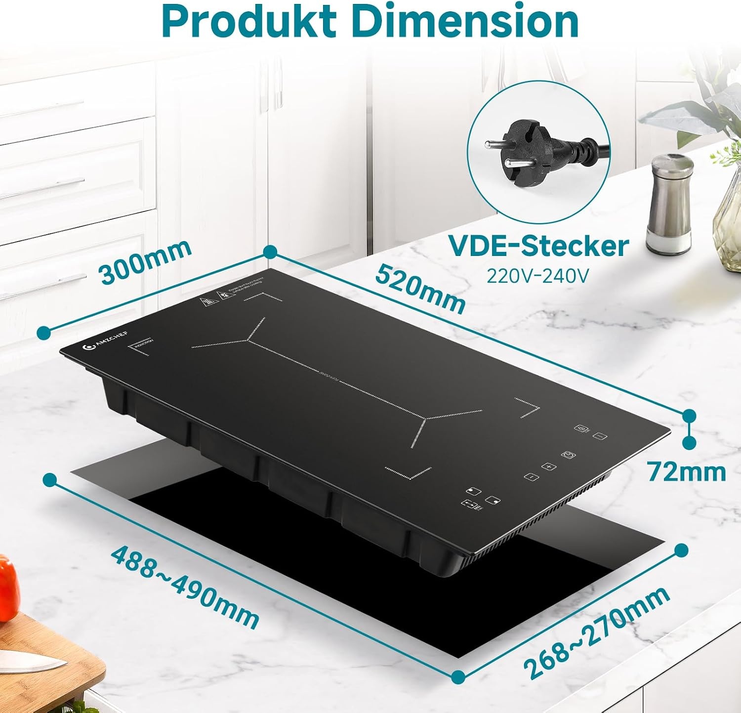Doppel-Induktionskochfeld 3300W mit Flex-Zone, 30x52cm - 30% Rabatt