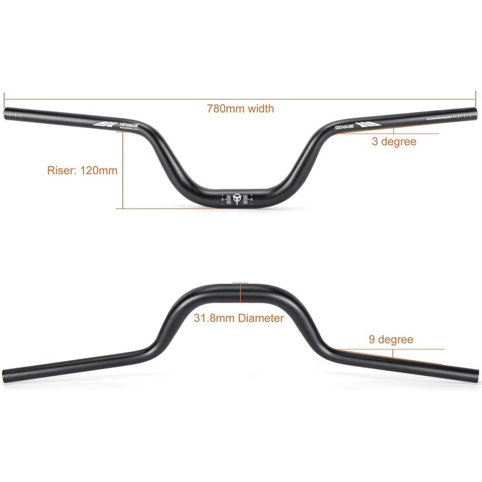 MTB Riser-Lenker 780mm, 120mm Rise, 31,8mm Klemmung - 31% Rabatt