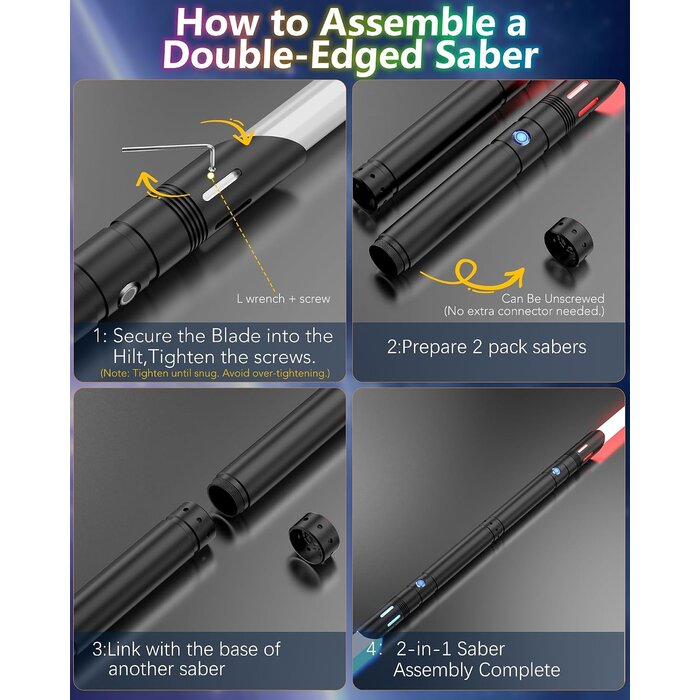 2-in-1 Lichtschwert Set RGB 12 Farben, 202 cm, Schwarz - 34% Rabatt