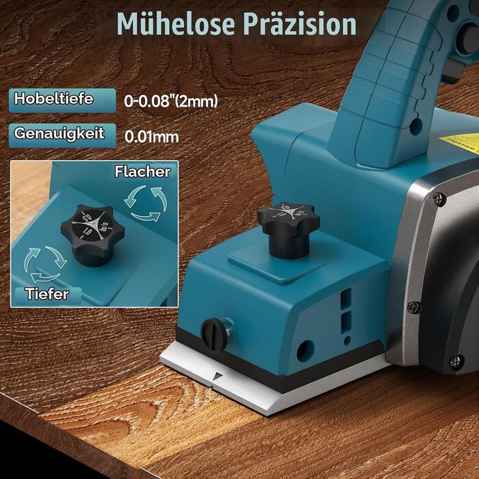 Akku-Handhobel 18V, 82mm Hobelbreite, 33% Rabatt - Profi-Qualität