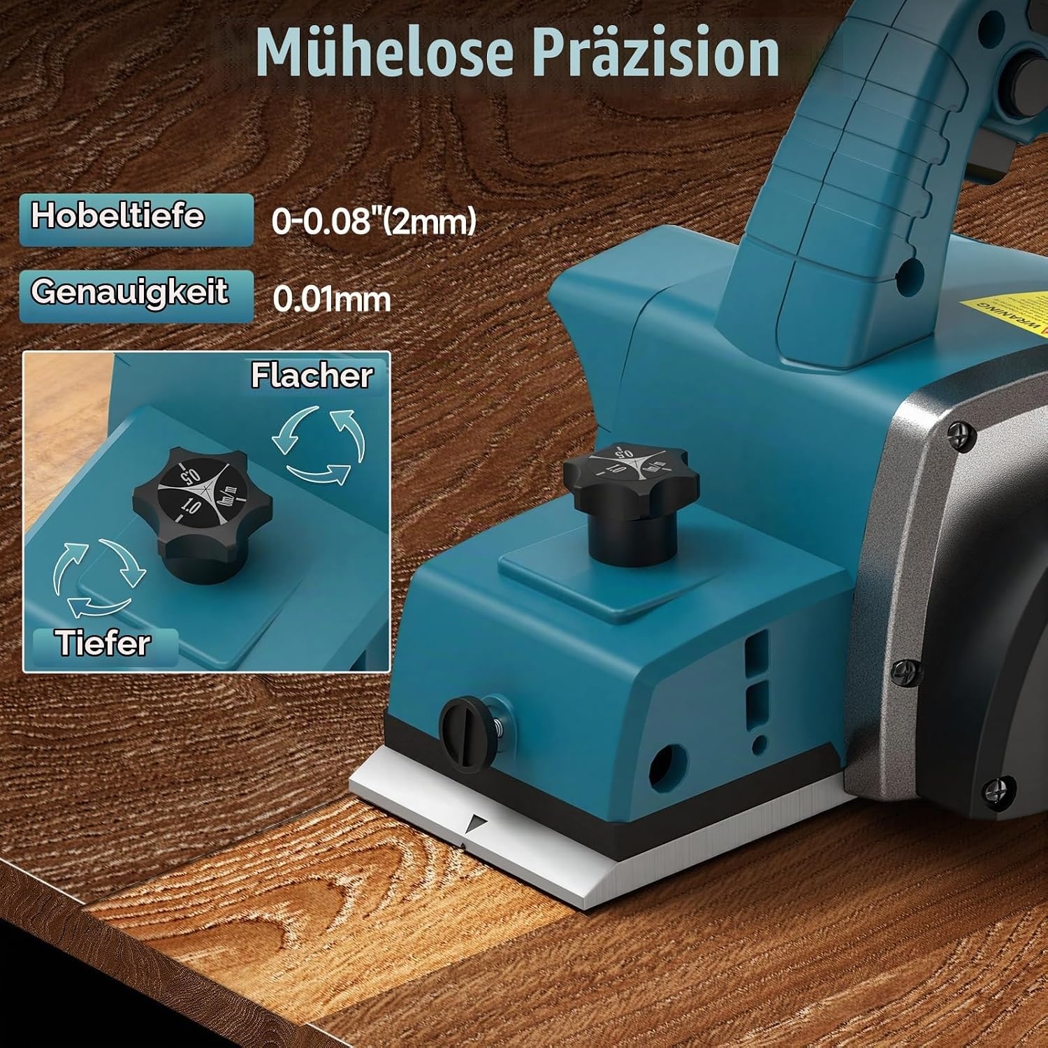 Akku-Handhobel 18V, 82mm Hobelbreite, 33% Rabatt - Profi-Qualität