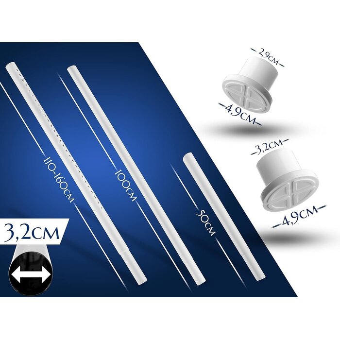 Teleskop-Spanstange 260-310 cm, Ø32mm - Weiß - 32% Rabatt