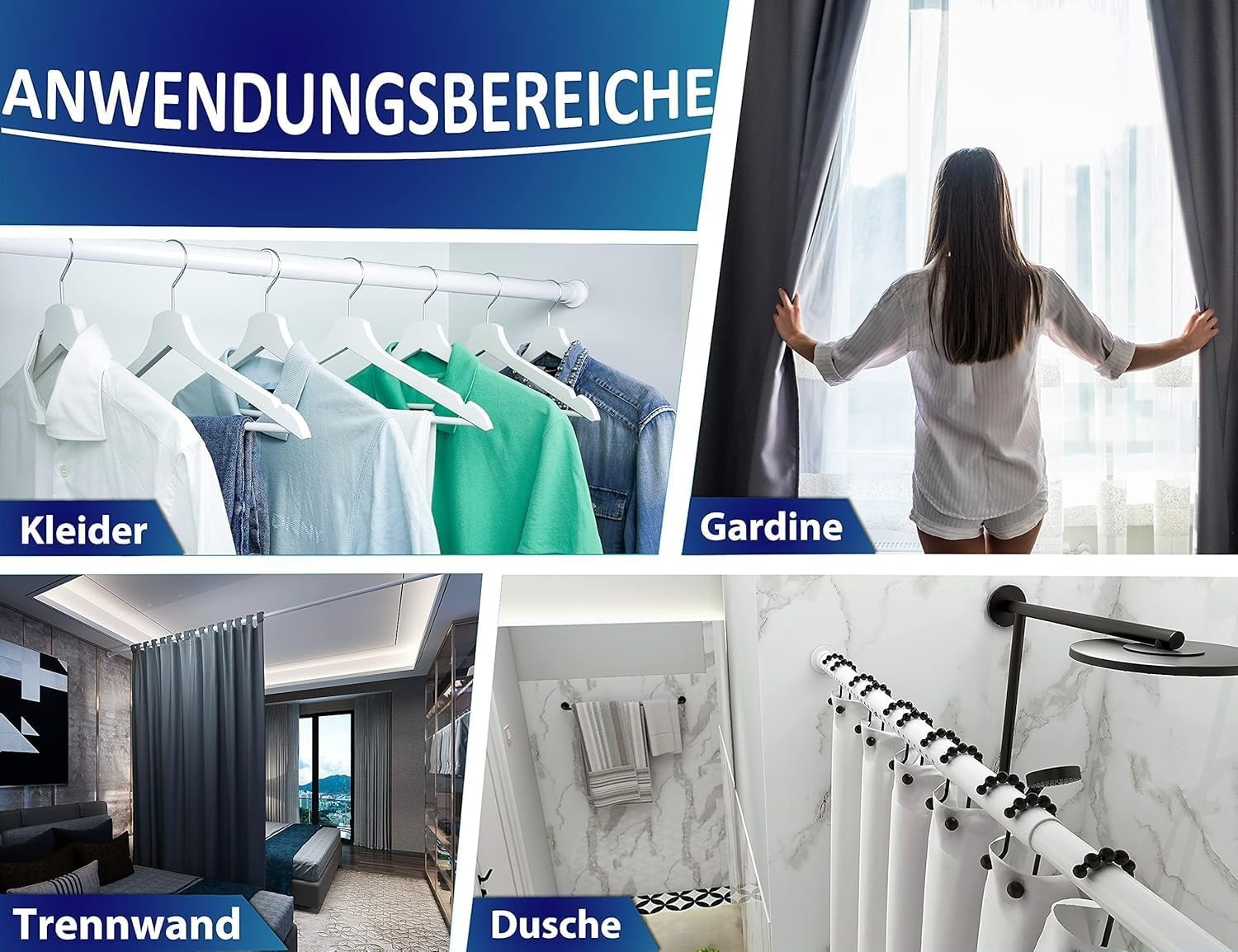 Teleskop-Spanstange 260-310 cm, Ø32mm - Weiß - 32% Rabatt