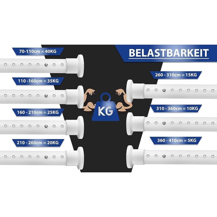 Teleskop-Spanstange 260-310 cm, Ø32mm - Weiß - 32% Rabatt