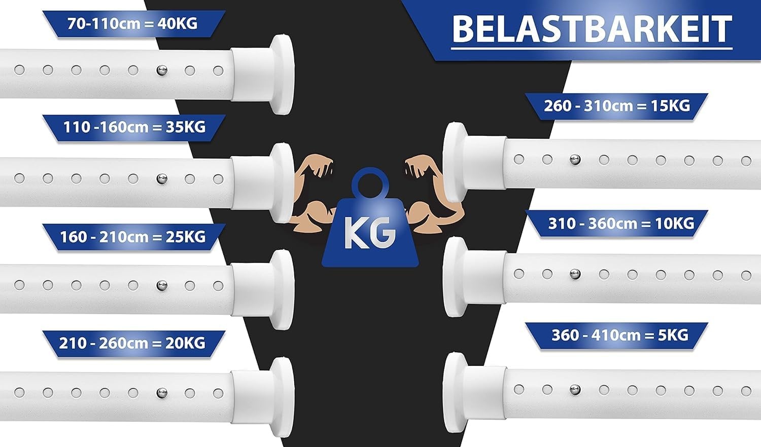 Teleskop-Spanstange 260-310 cm, Ø32mm - Weiß - 32% Rabatt