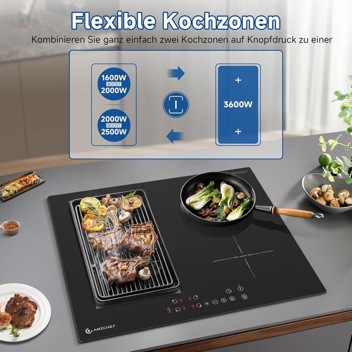 Induktionskochfeld 60 cm mit 4 Zonen - 35% Rabatt - Ausgepackt & geprüft