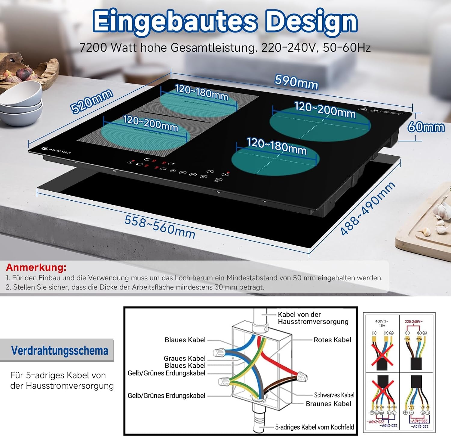 Induktionskochfeld 60 cm mit 4 Zonen - 35% Rabatt - Ausgepackt & geprüft