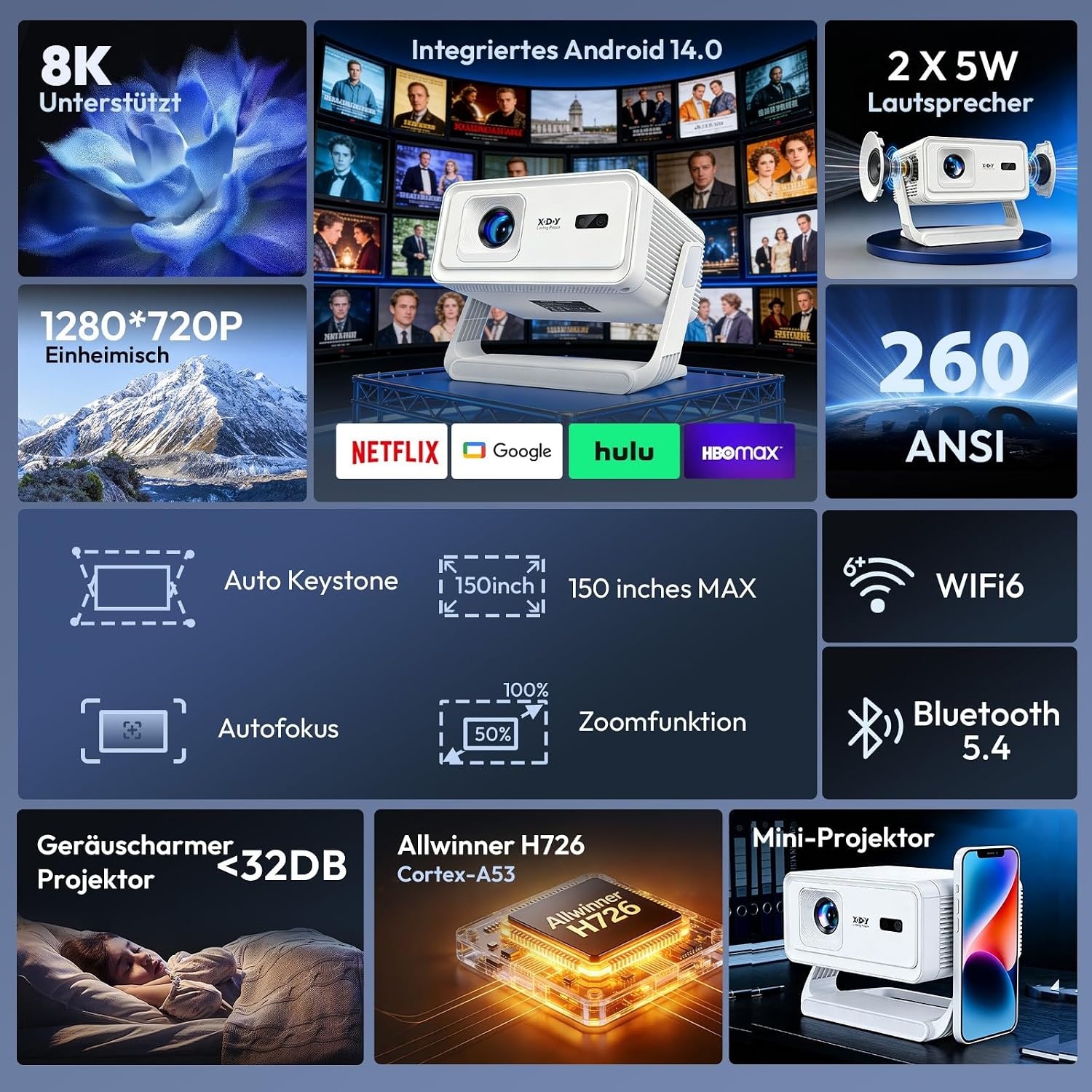 Smart Beamer 1080P Full HD Projektor - 34% Rabatt - Weiß