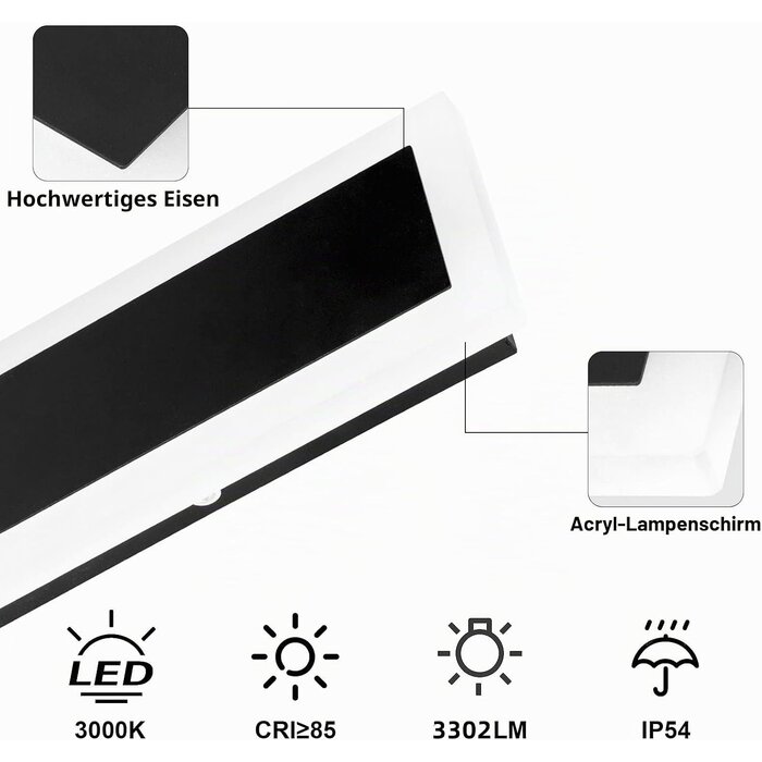 Moderne LED Wandlampe 120cm, 35W, IP54, Schwarz - 34% Rabatt