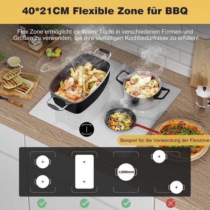 Induktionskochfeld 60 cm weiß 4 Zonen 3500W - 30% Rabatt