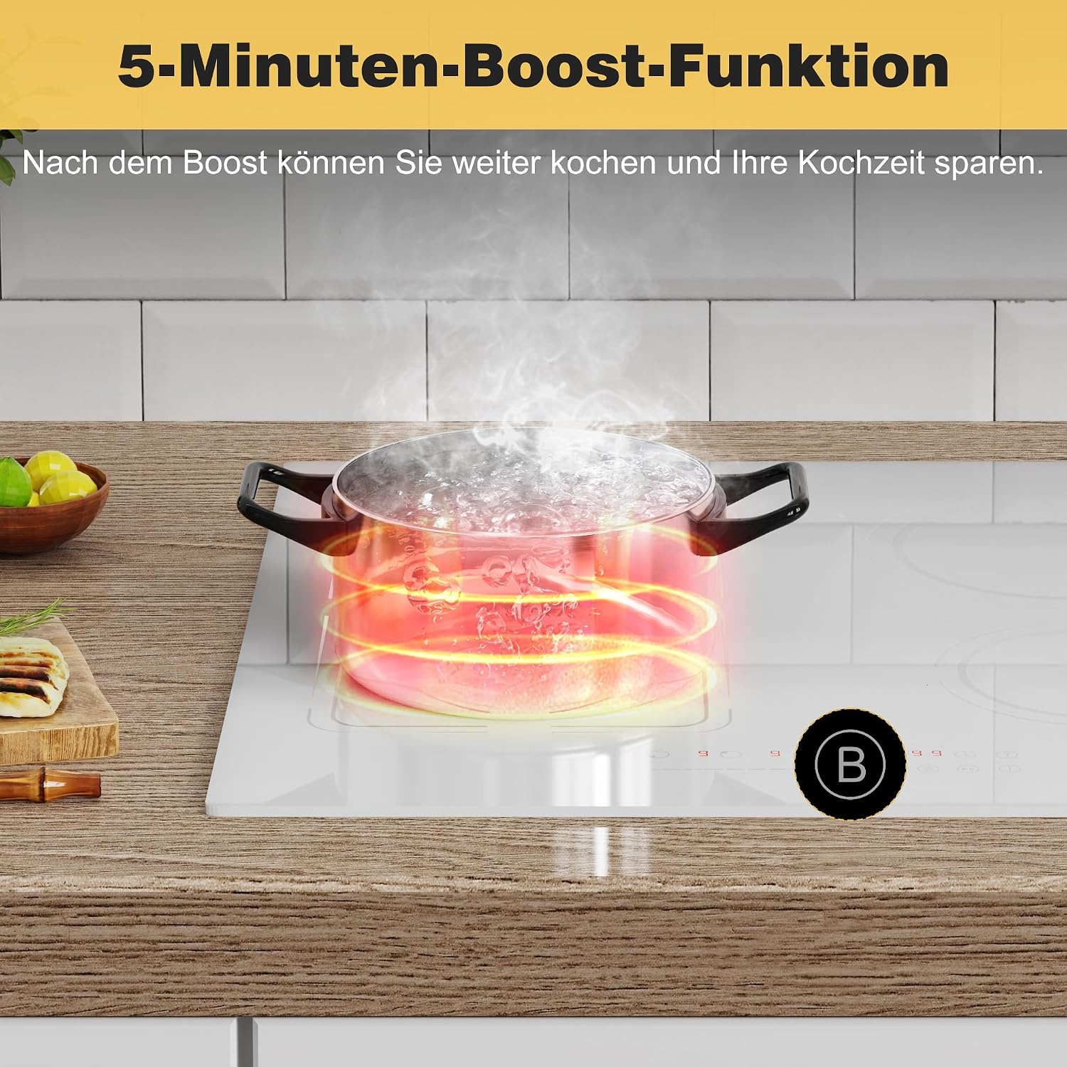 Induktionskochfeld 60 cm weiß 4 Zonen 3500W - 30% Rabatt