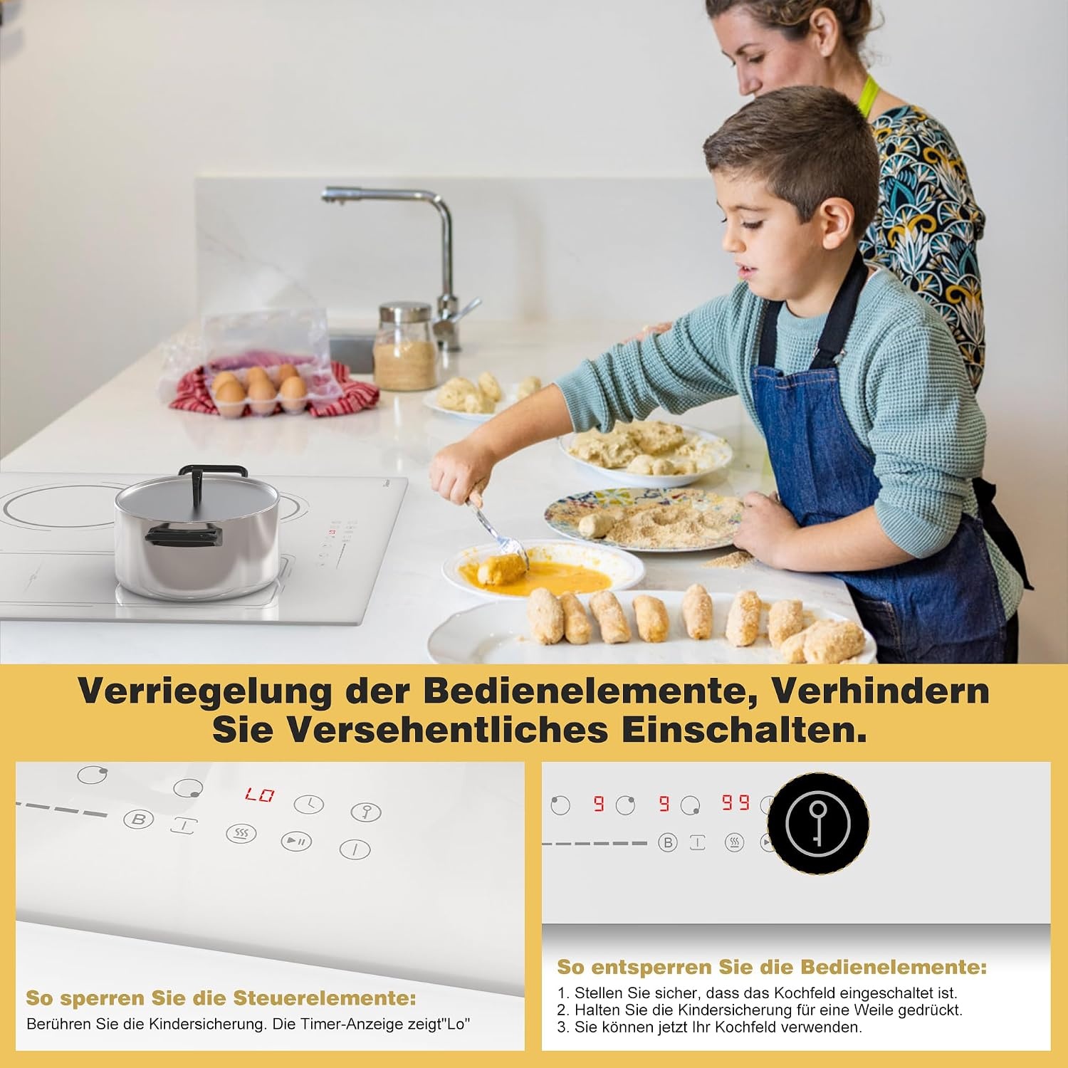 Induktionskochfeld 60 cm weiß 4 Zonen 3500W - 30% Rabatt