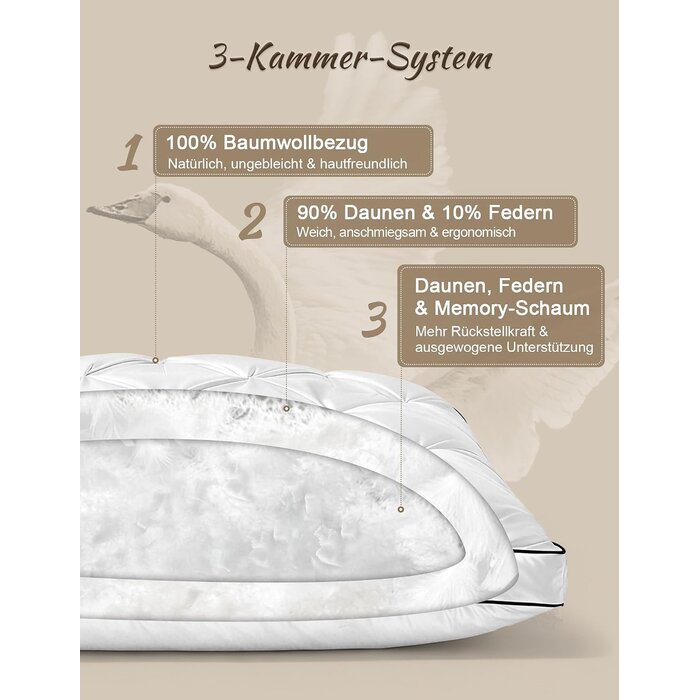 3-Kammer Daunenkissen 50x75 cm 2er-Set - 34% Rabatt - Ausgepackt