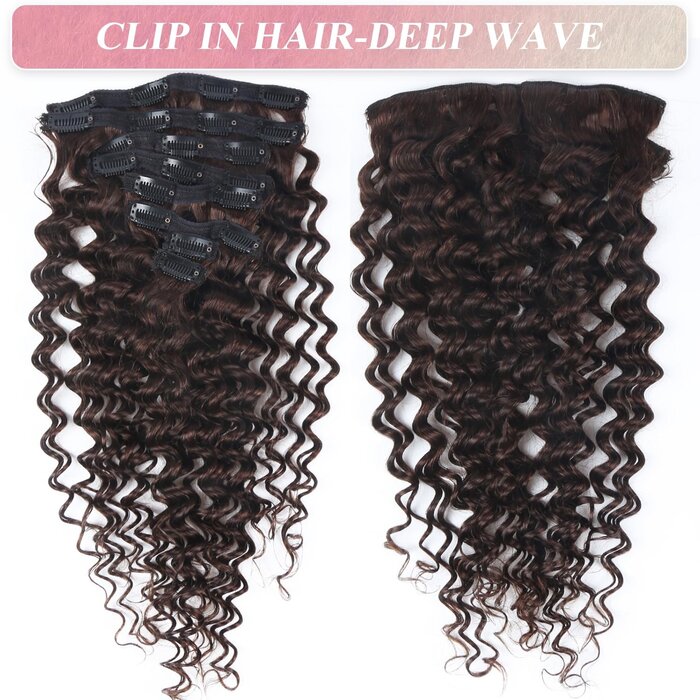 Echthaar Clip-in Extensions Dunkelbraun 50 cm, gewellt - 34% Rabatt