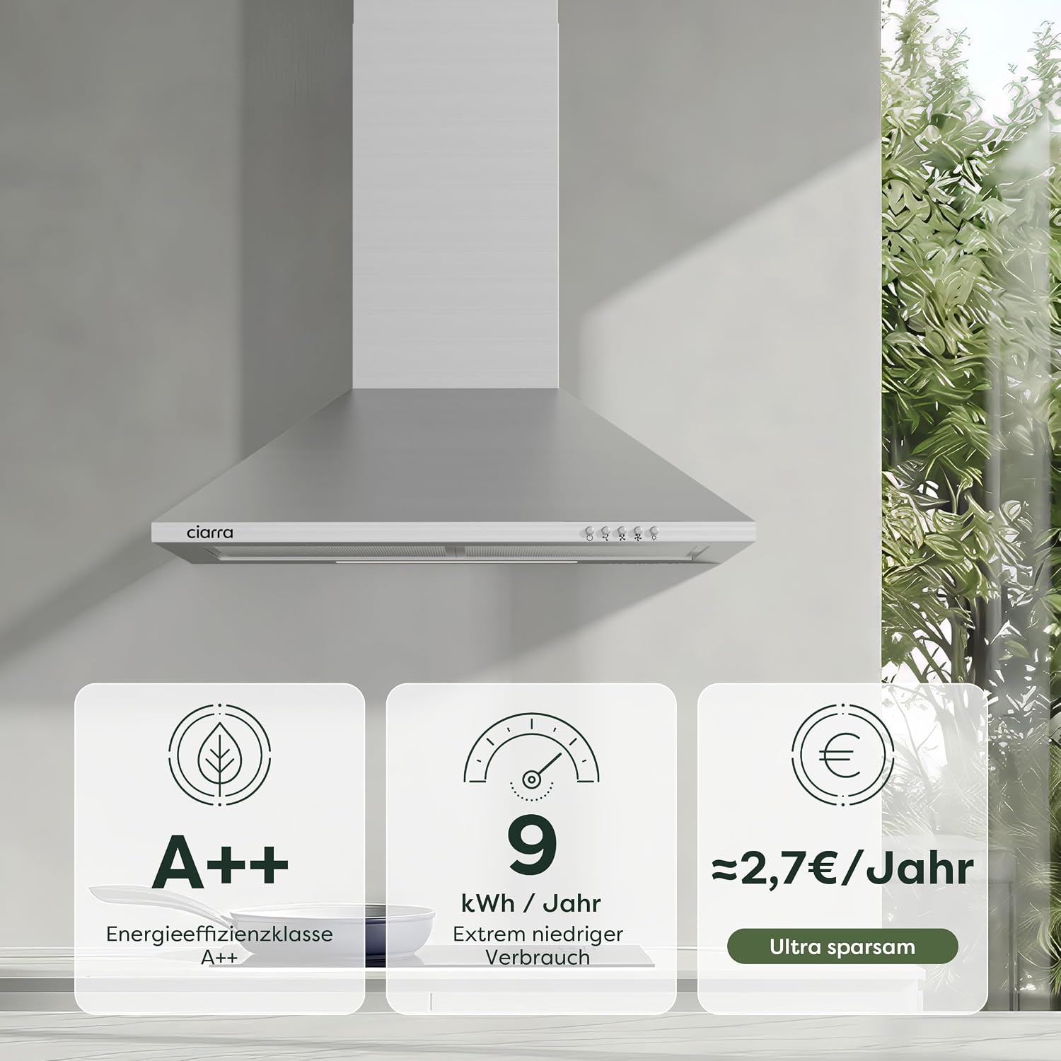 Wand-Dunstabzugshaube 60 cm Edelstahl A++ - 35% Rabatt