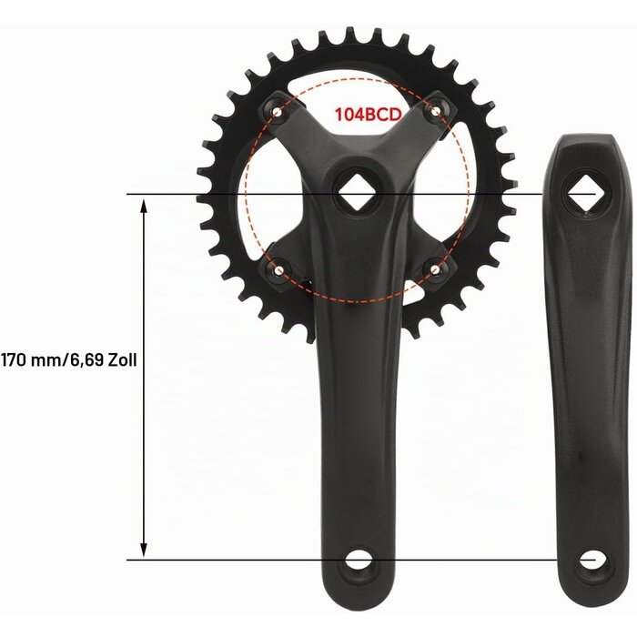 Mountainbike Kurbelgarnitur 36T 104 BCD, Vierkant - 32% Rabatt