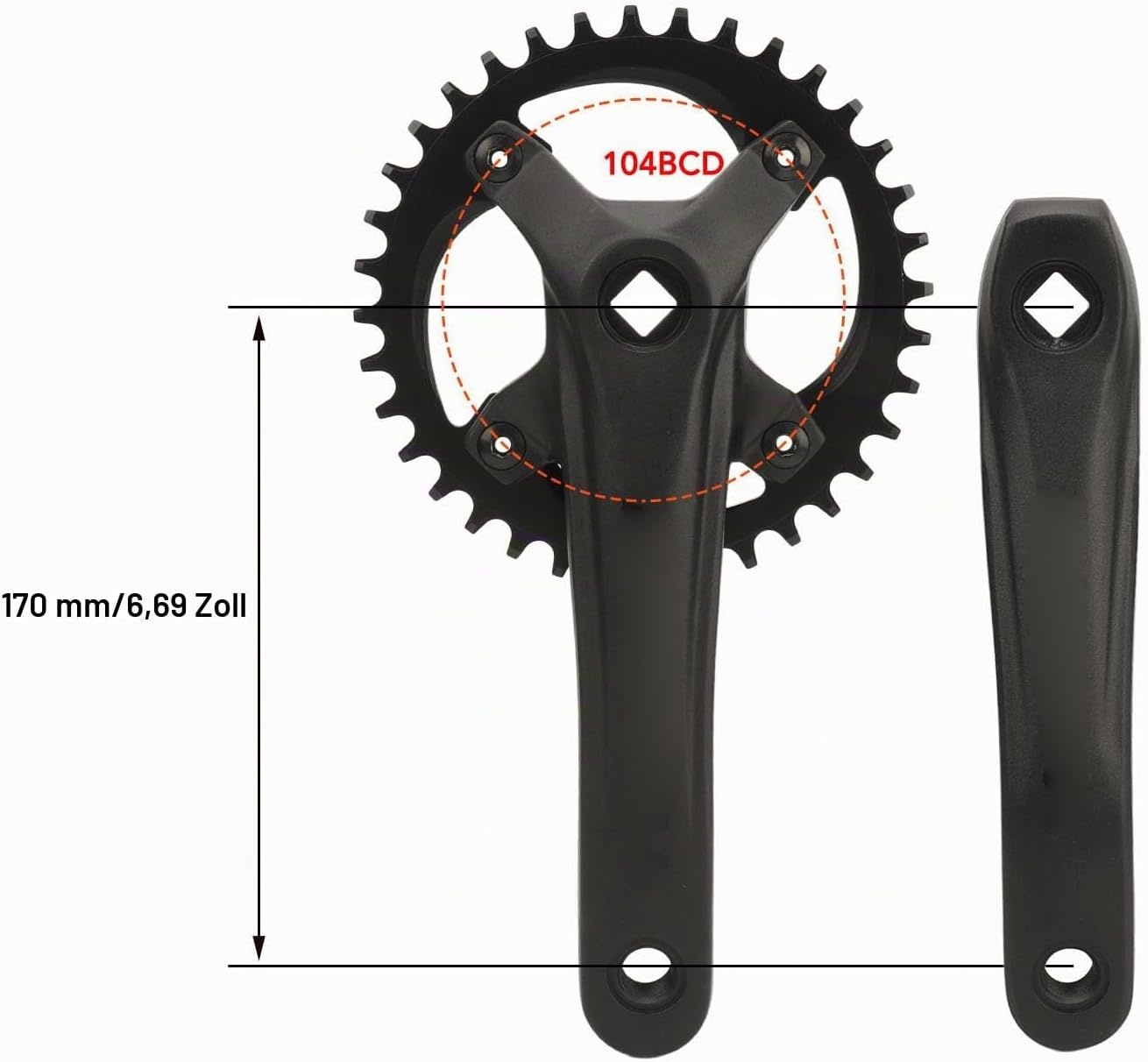 Mountainbike Kurbelgarnitur 36T 104 BCD, Vierkant - 32% Rabatt