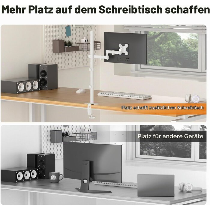 Ergonomischer Monitorarm 80 cm, 13-32 Zoll, Weiß - 30% Rabatt